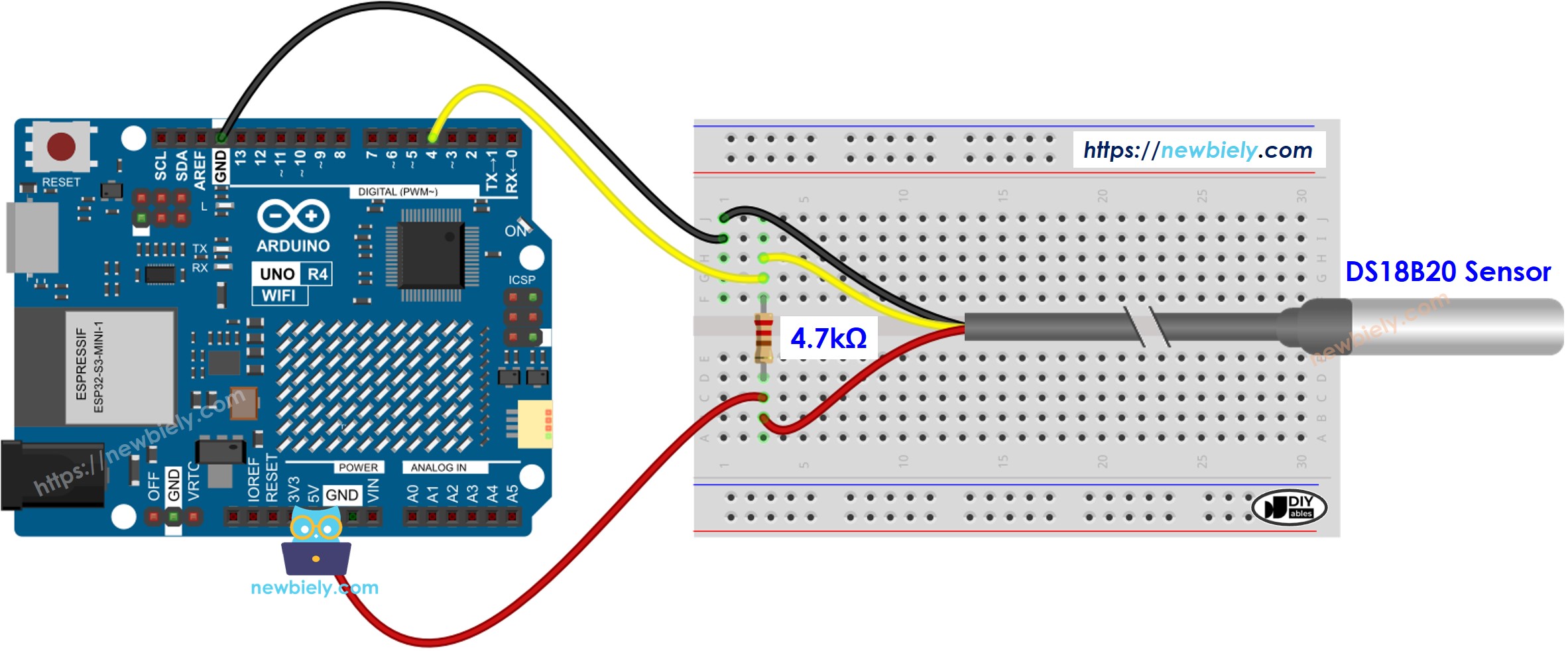 Diagrama de cableado del sensor de temperatura de Arduino UNO R4