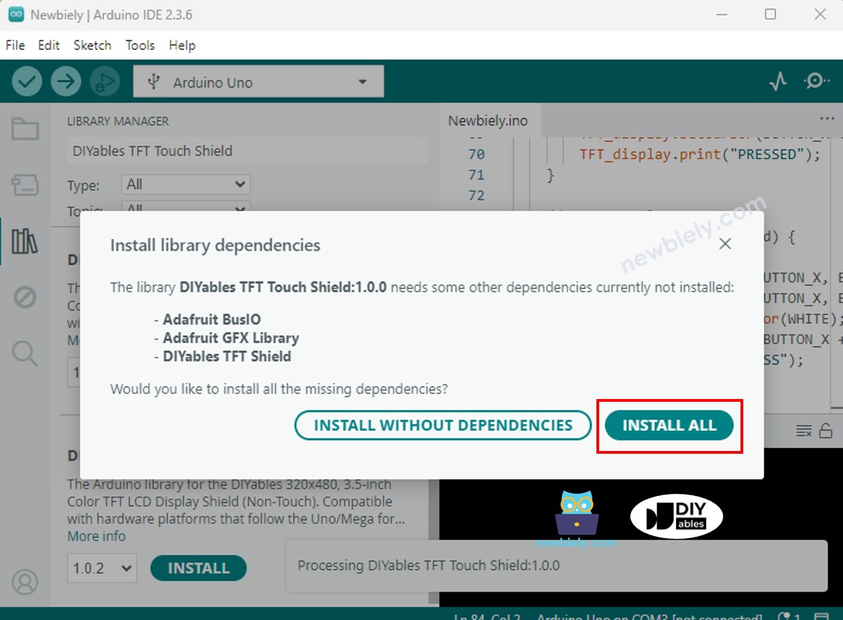 Dependencia de la pantalla táctil TFT LCD del Arduino UNO R4
