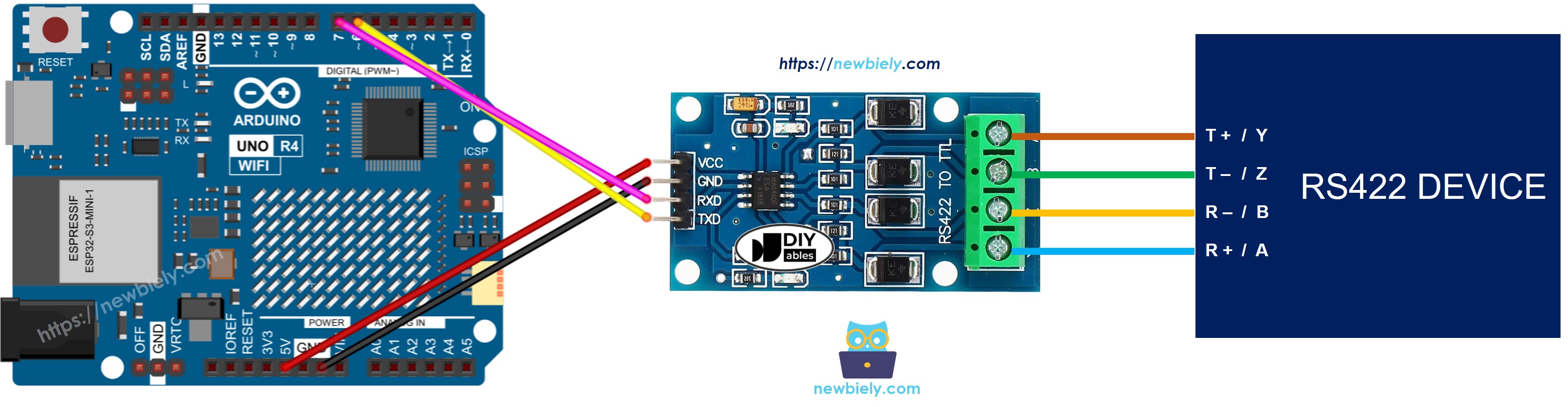Diagrama de cableado Arduino UNO R4 RS-422 a TTL