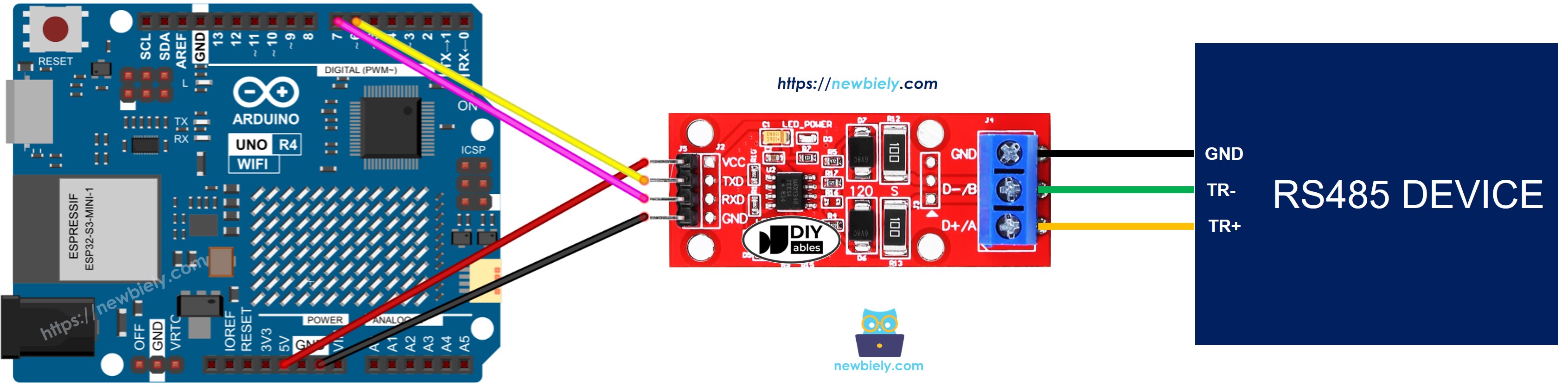 Diagrama de cableado RS-485 a TTL para Arduino UNO R4