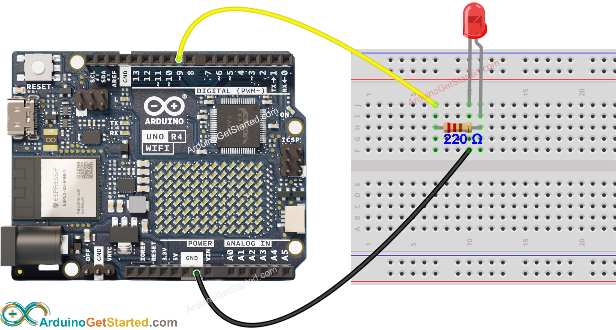 Diagrama de cableado LED para Arduino Uno R4 WiFi