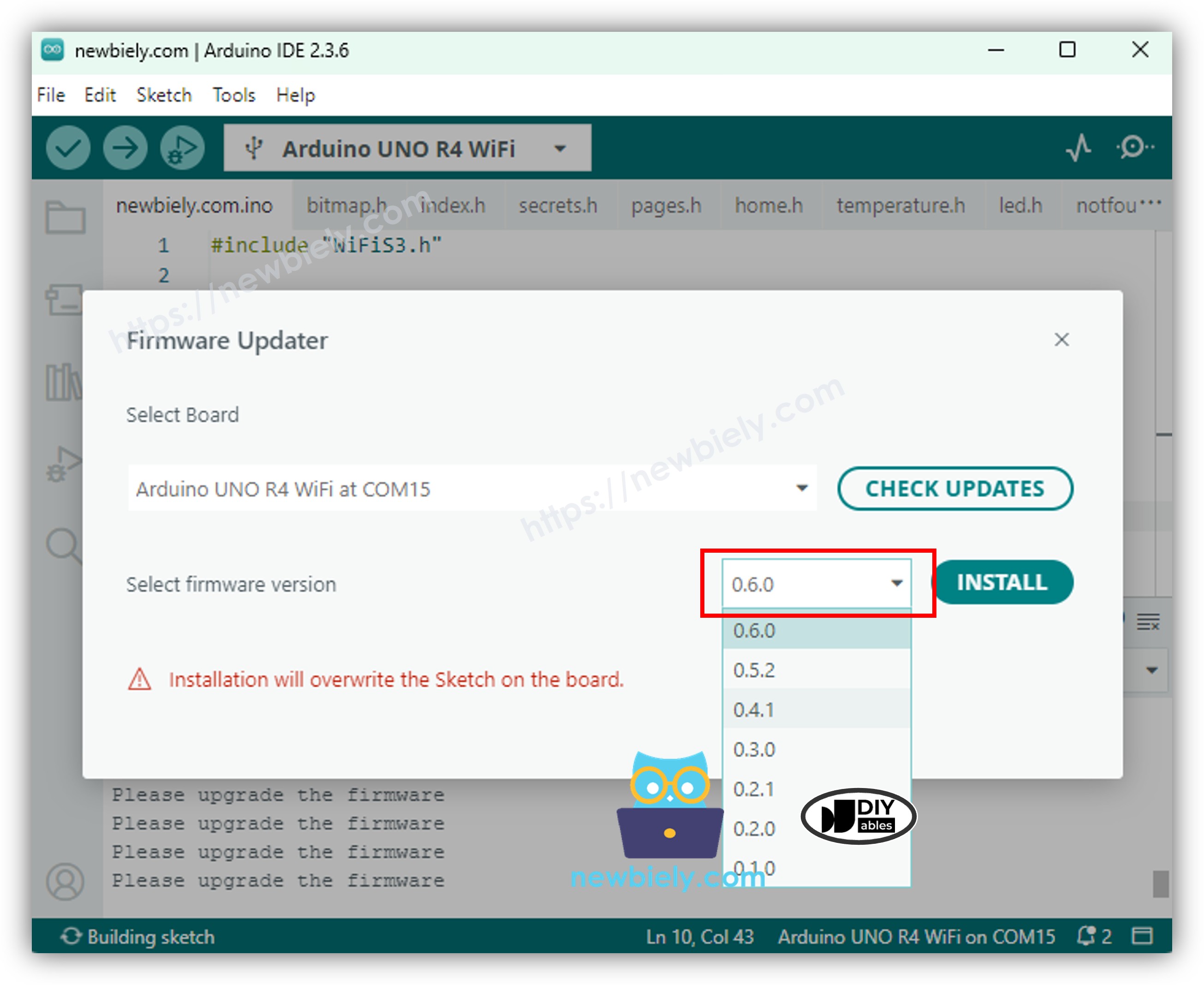 Arduino Uno R4 WiFi Actualizar firmware en el módulo WiFi