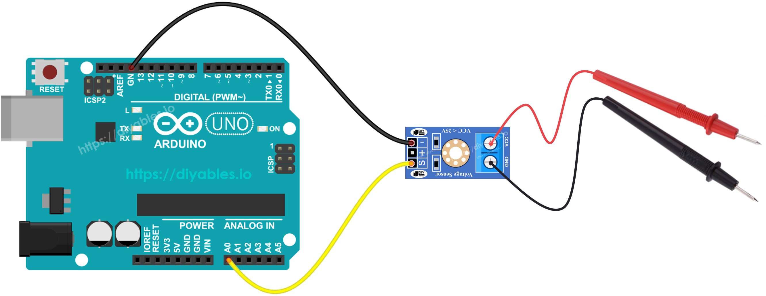 Diagrama de cableado del sensor de voltaje de Arduino