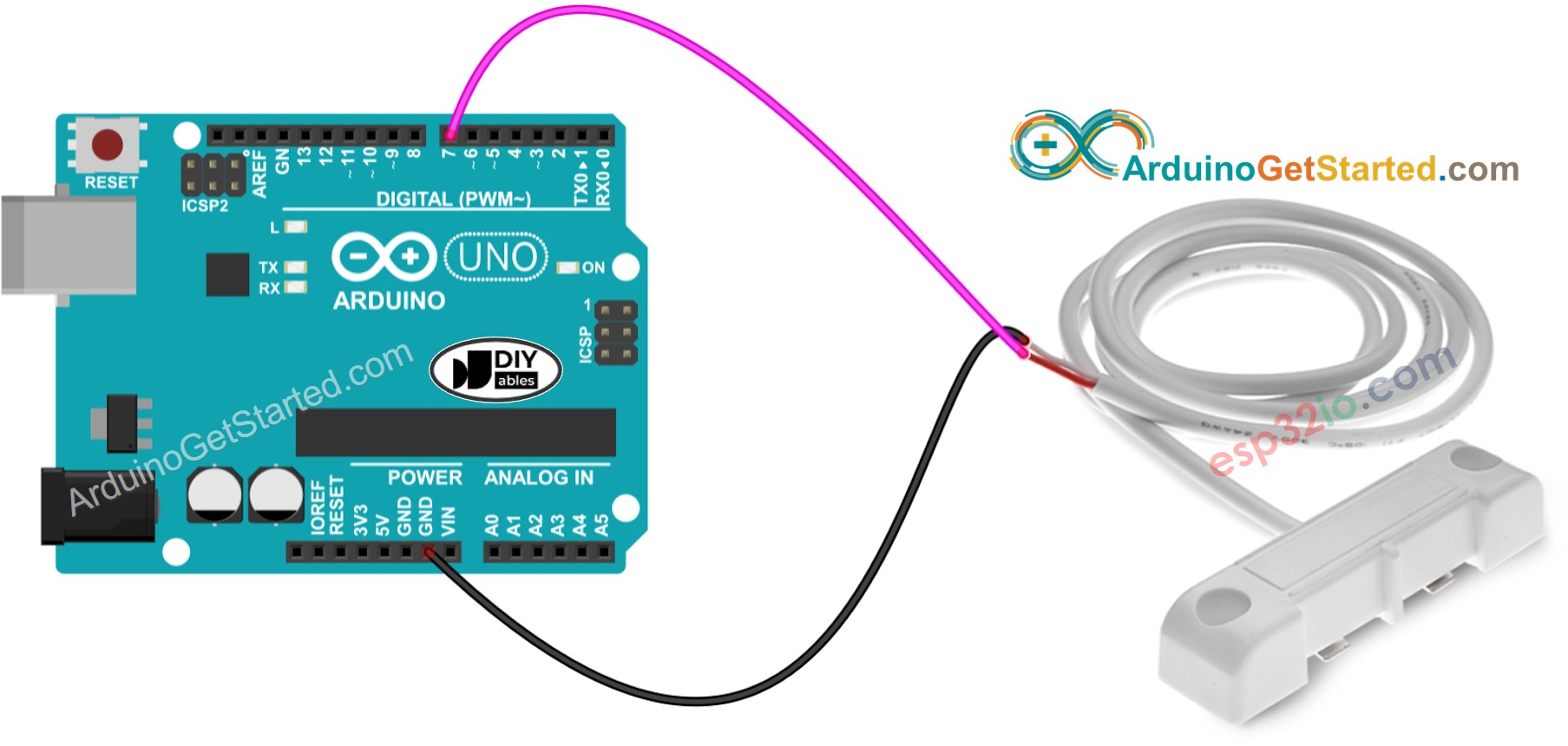 Diagrama de cableado del detector de fugas de agua para Arduino