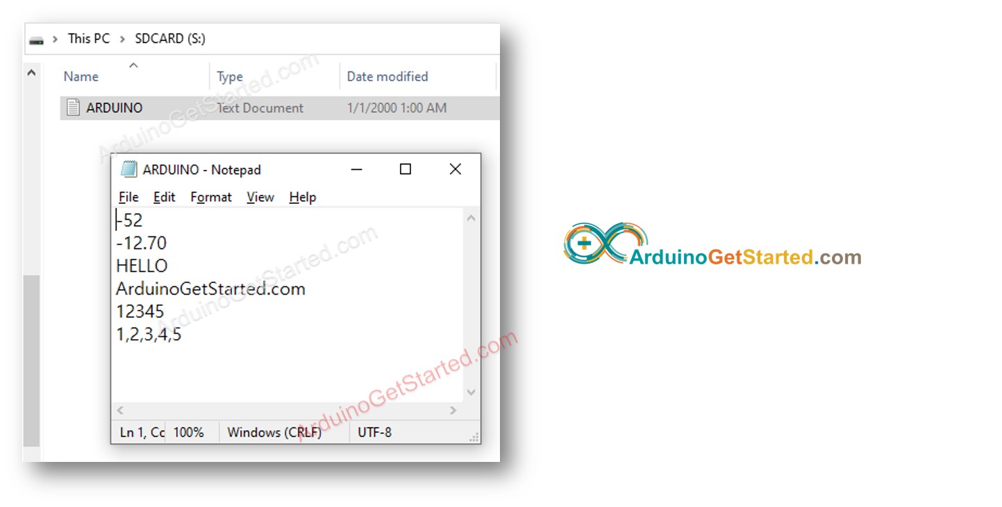 Arduino escribe una variable en la tarjeta microSD.