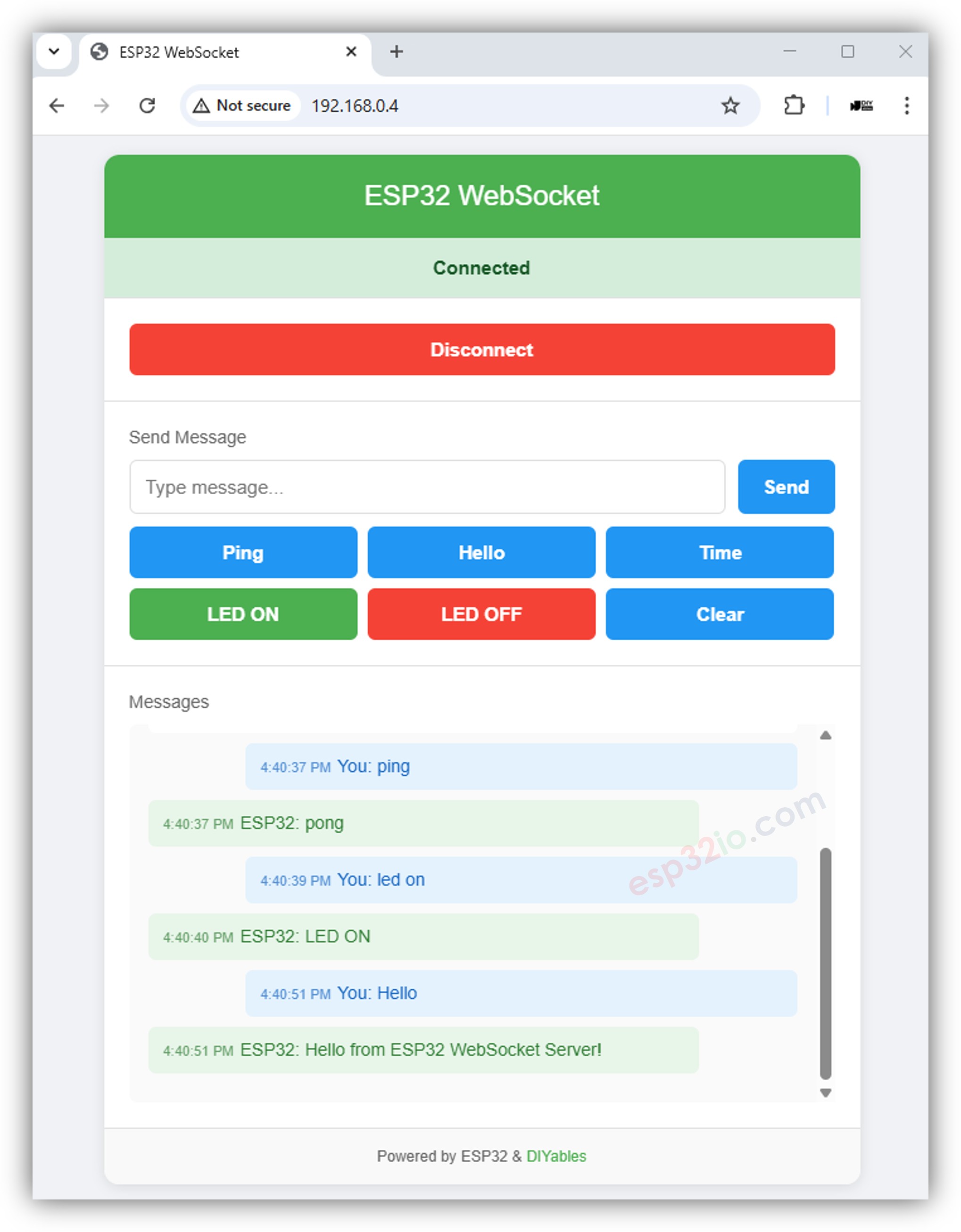 Demostración de WebSocket en ESP32
