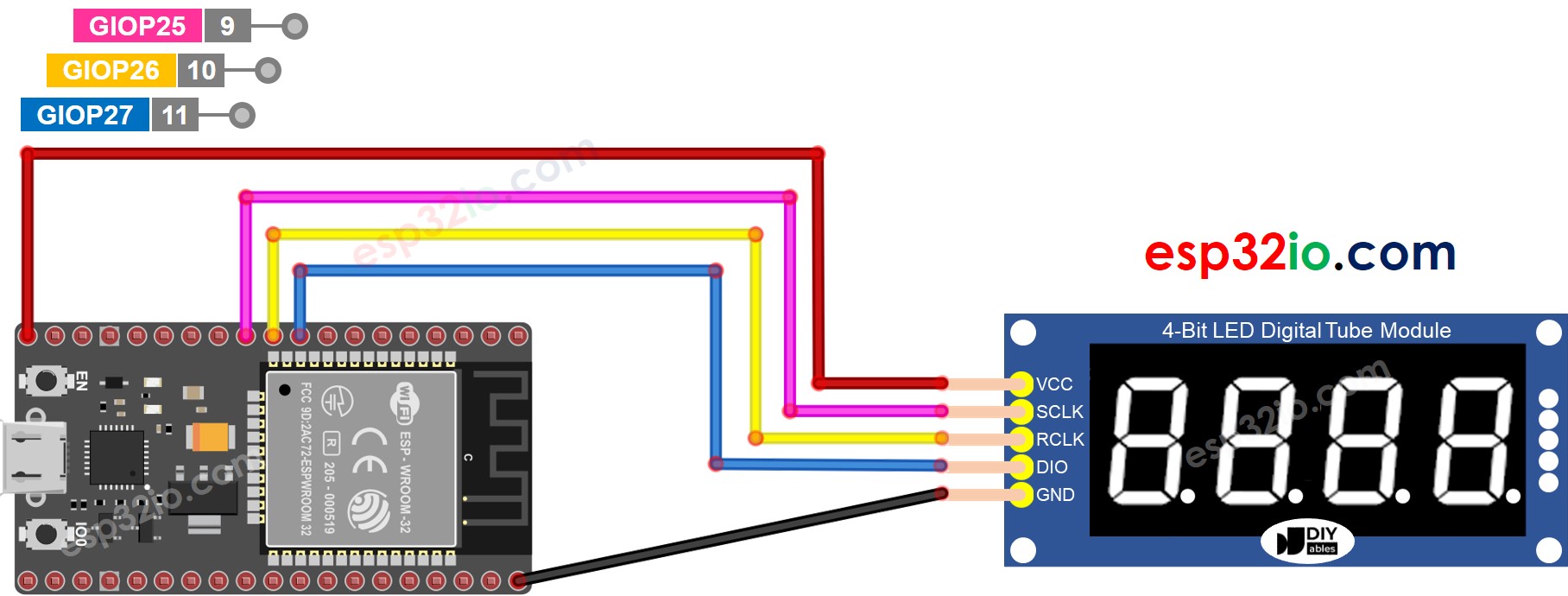 Diagrama de cableado del módulo ESP32 74HC595