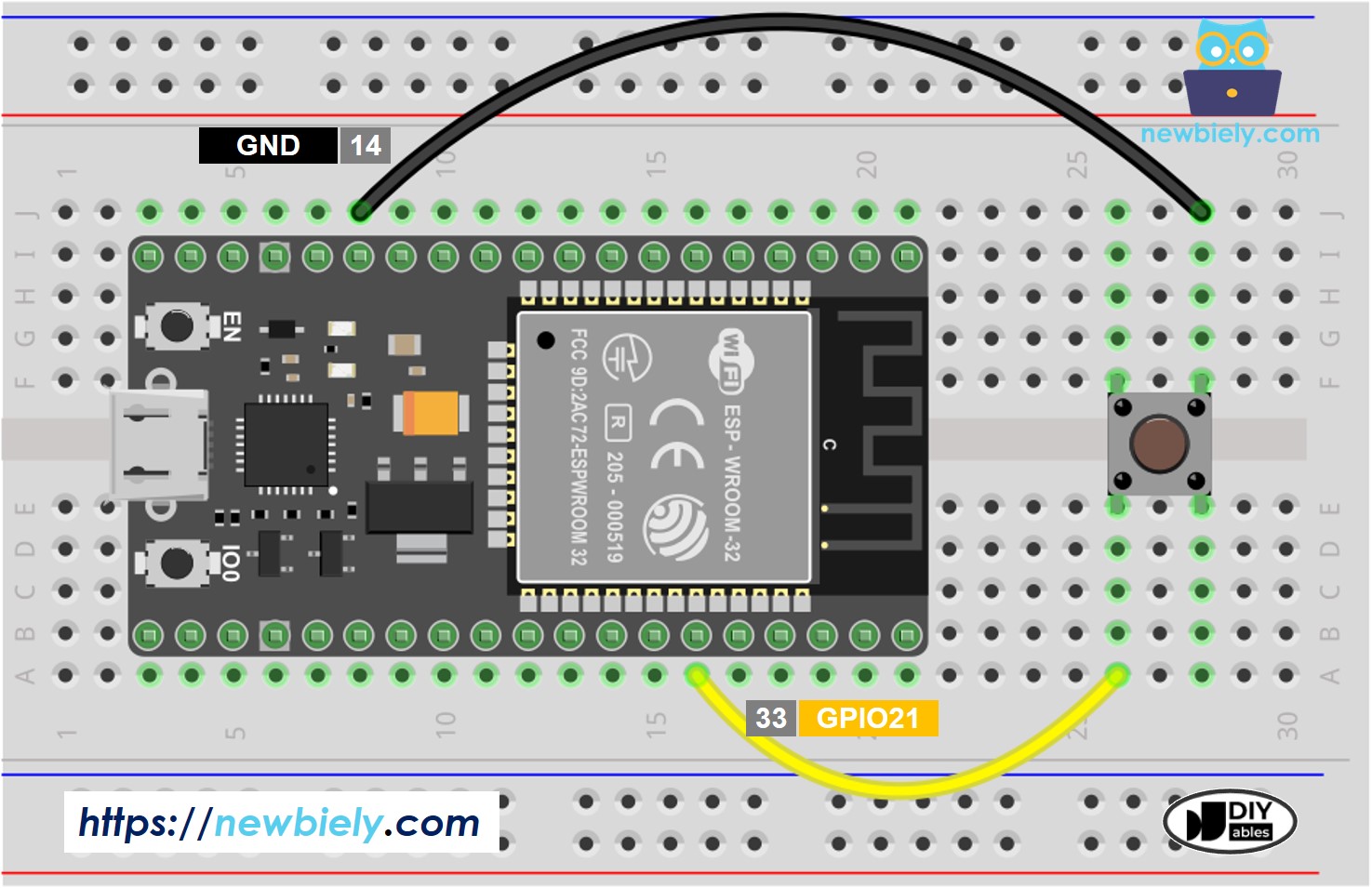 Diagrama de cableado del botón ESP32