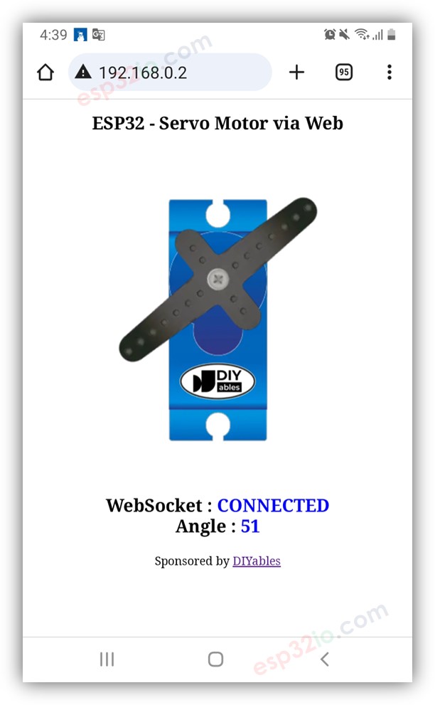 ESP32 controla un servomotor a través de un navegador web.