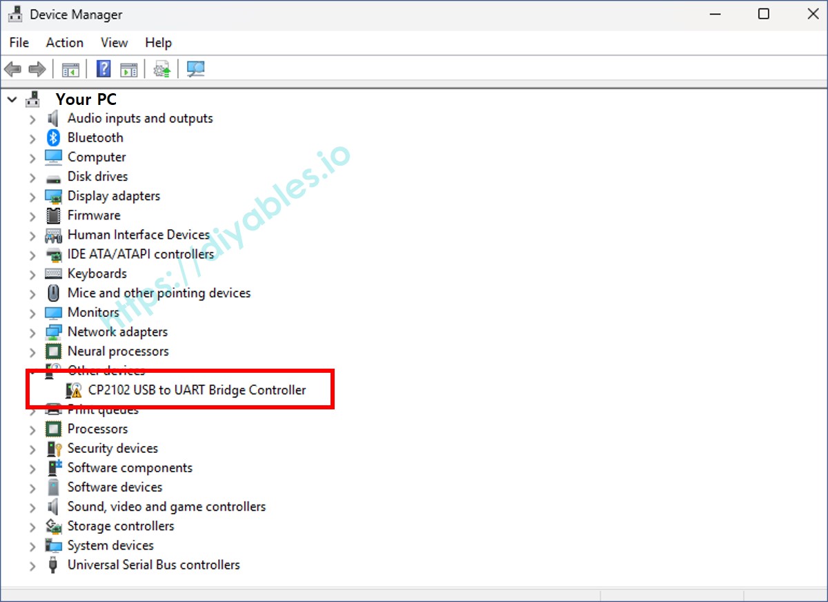 Dispositivo ESP32 en el Administrador de dispositivos