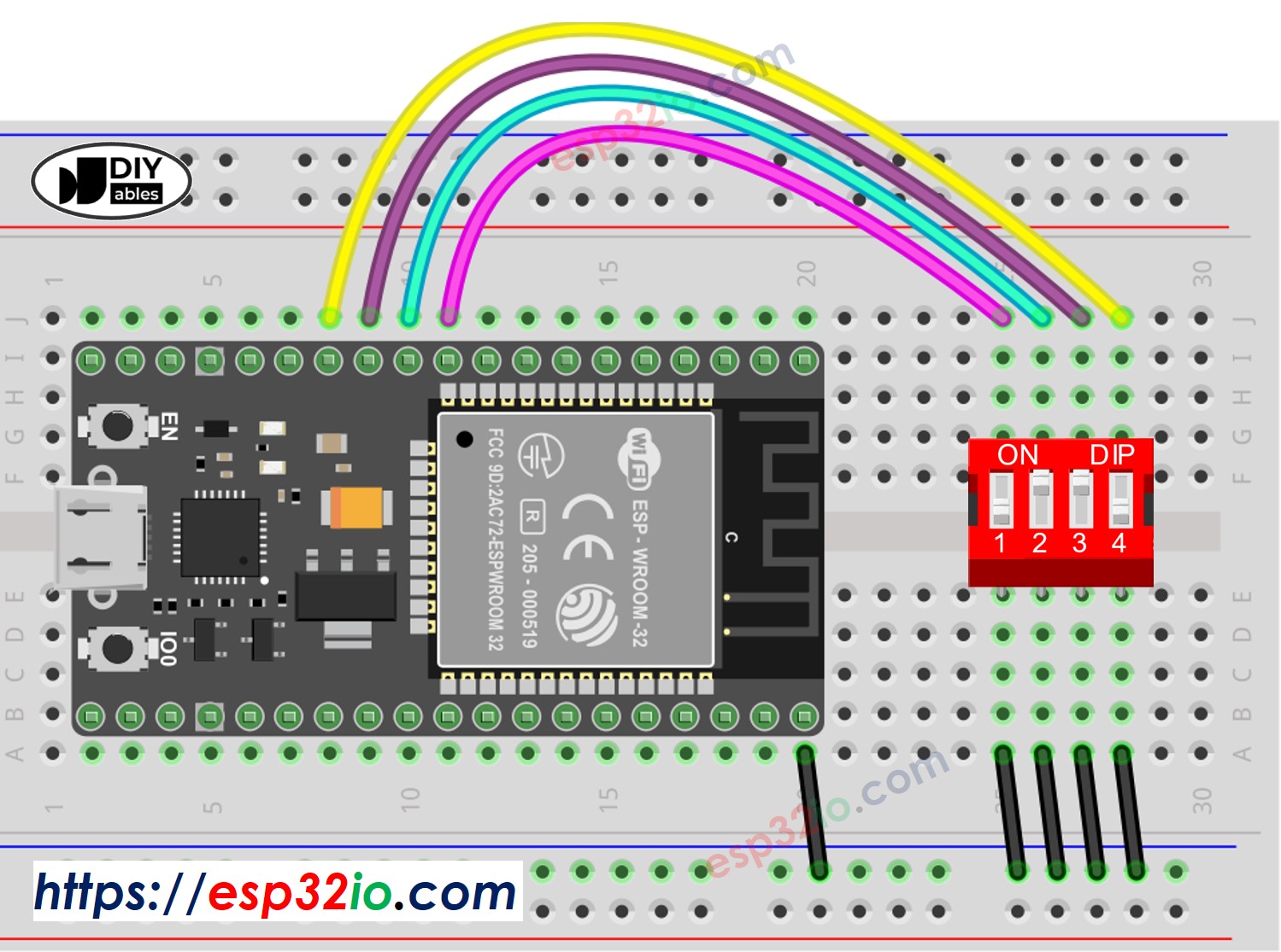 Diagrama de cableado del interruptor DIP para ESP32