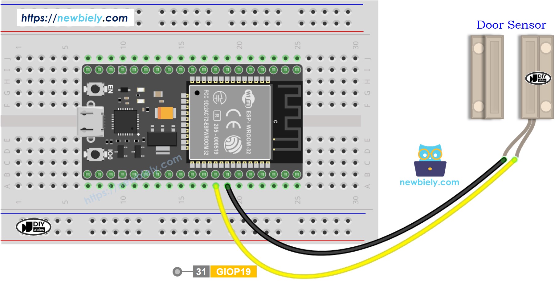 Diagrama de cableado del sensor de puerta ESP32