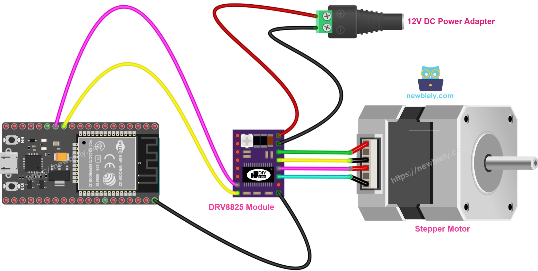 Diagrama de cableado del controlador de motor paso a paso DRV8825 para ESP32