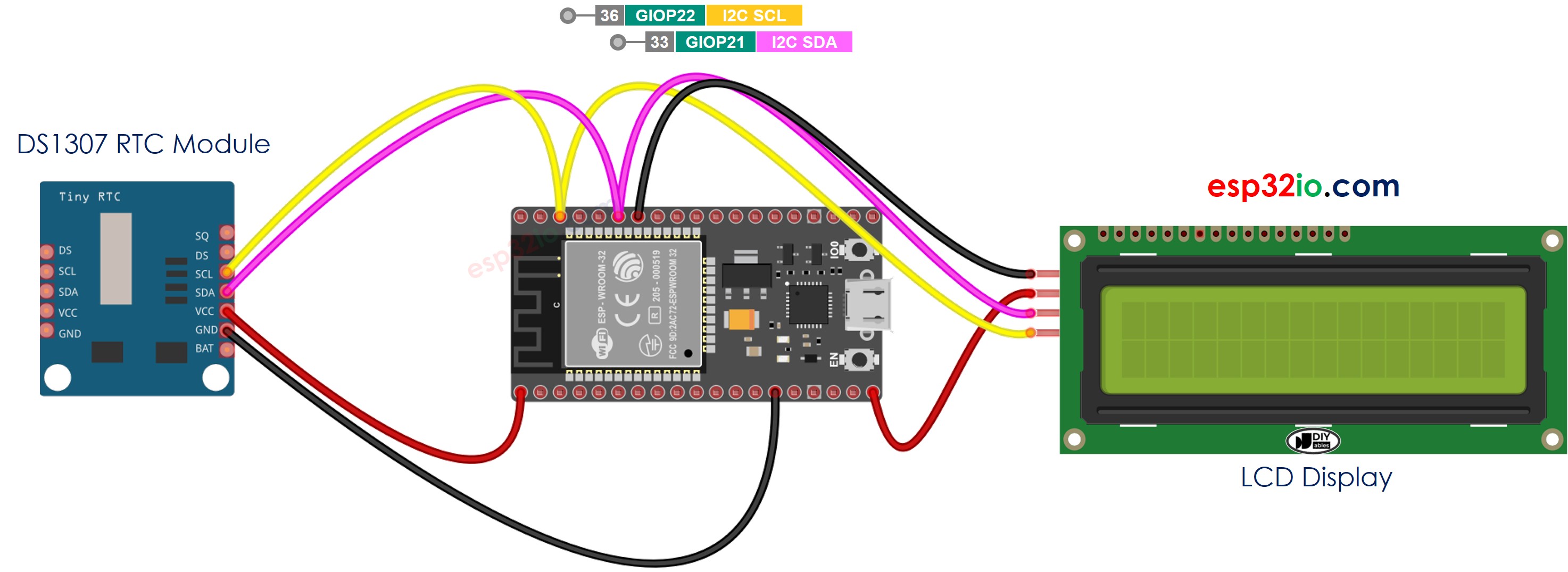 Diagrama de cableado ESP32 DS1307 LCD