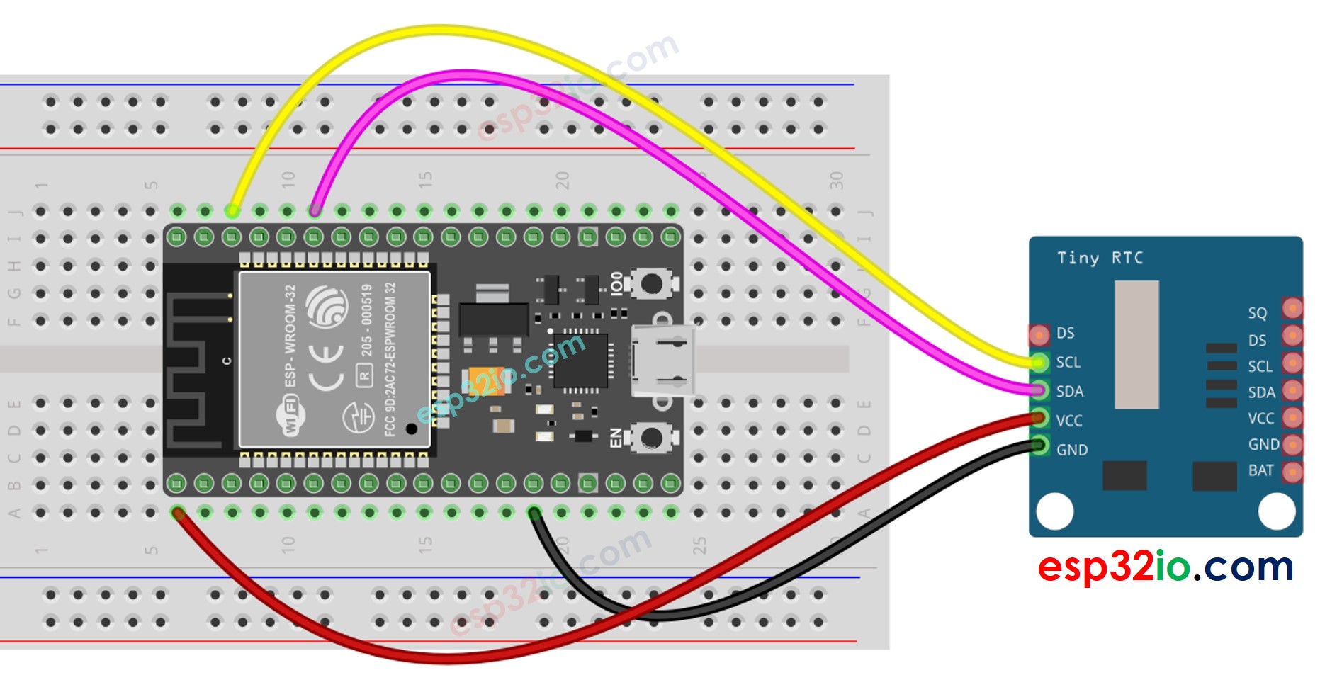 Diagrama de cableado del RTC DS1307 para ESP32