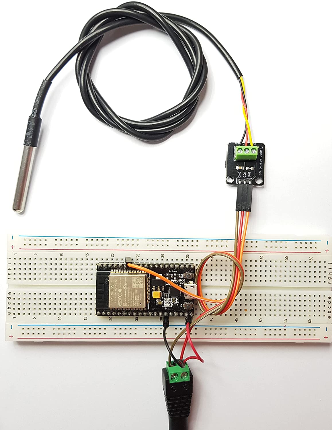 Diagrama de cableado del adaptador ESP32-DS18B20