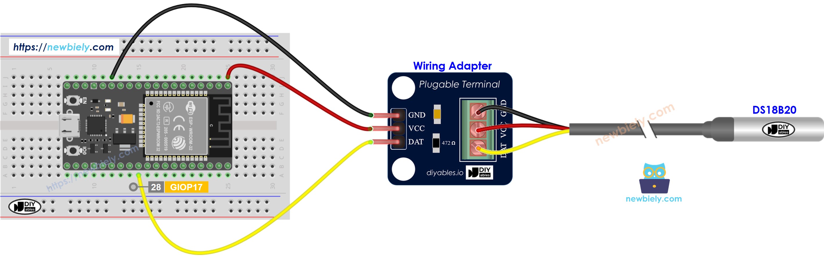 Diagrama de cableado ESP32 DS18B20