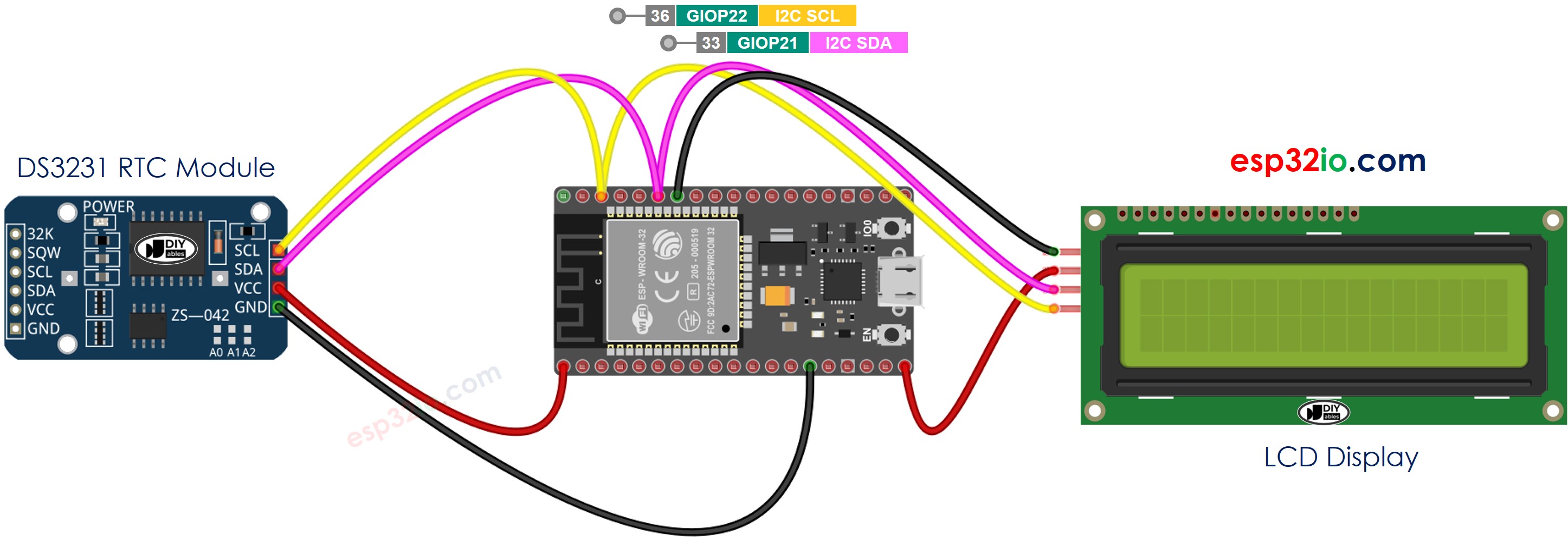 Diagrama de cableado ESP32 DS3231 LCD