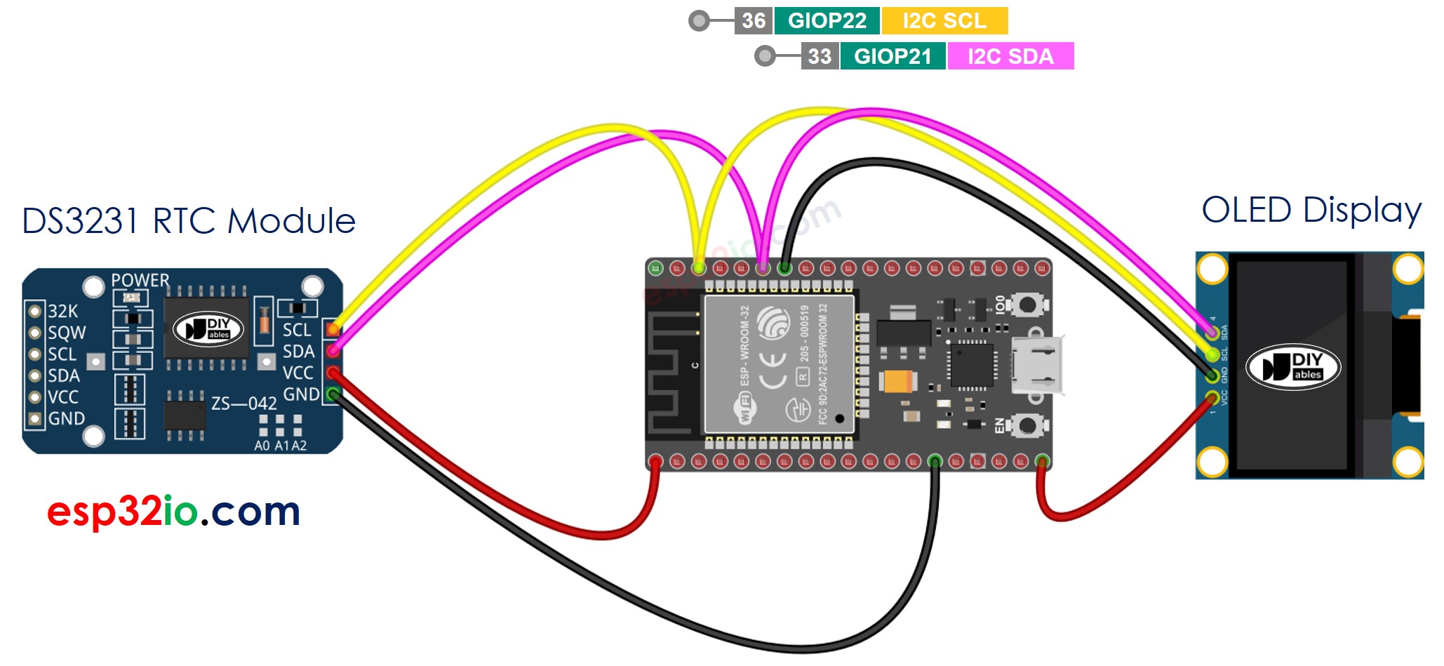 Diagrama de cableado ESP32 DS3231 OLED