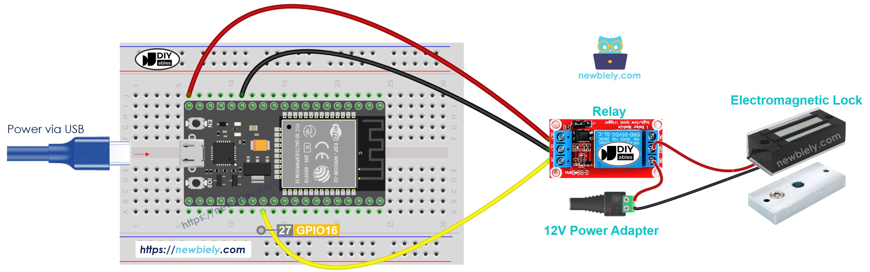 Diagrama de cableado de la cerradura electromagnética ESP32