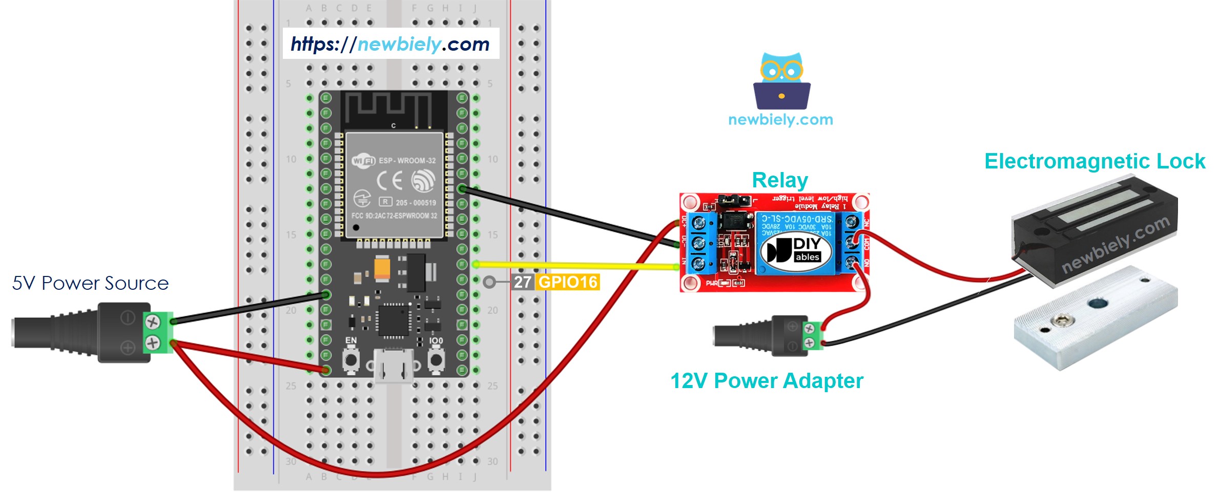 Diagrama de cableado de la cerradura electromagnética ESP32