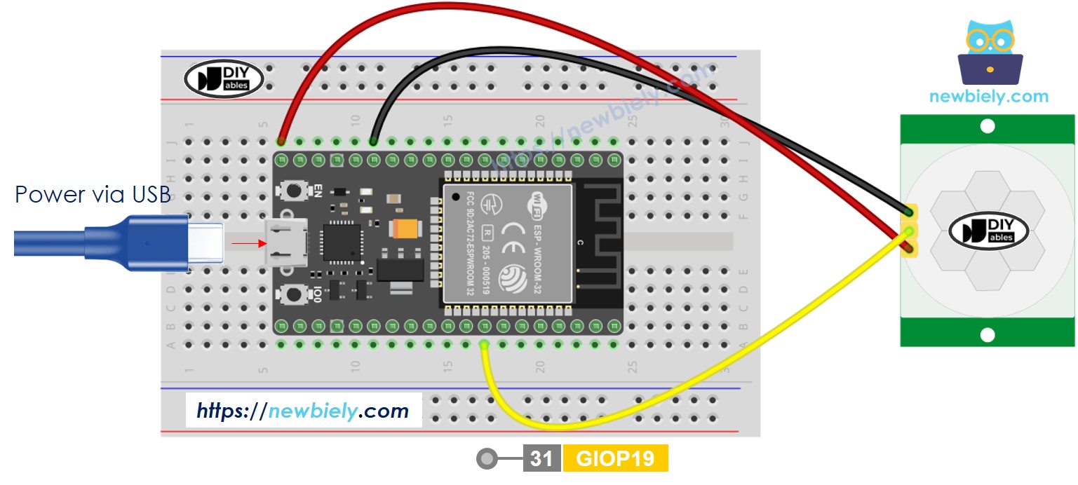Diagrama de cableado del sensor de movimiento ESP32