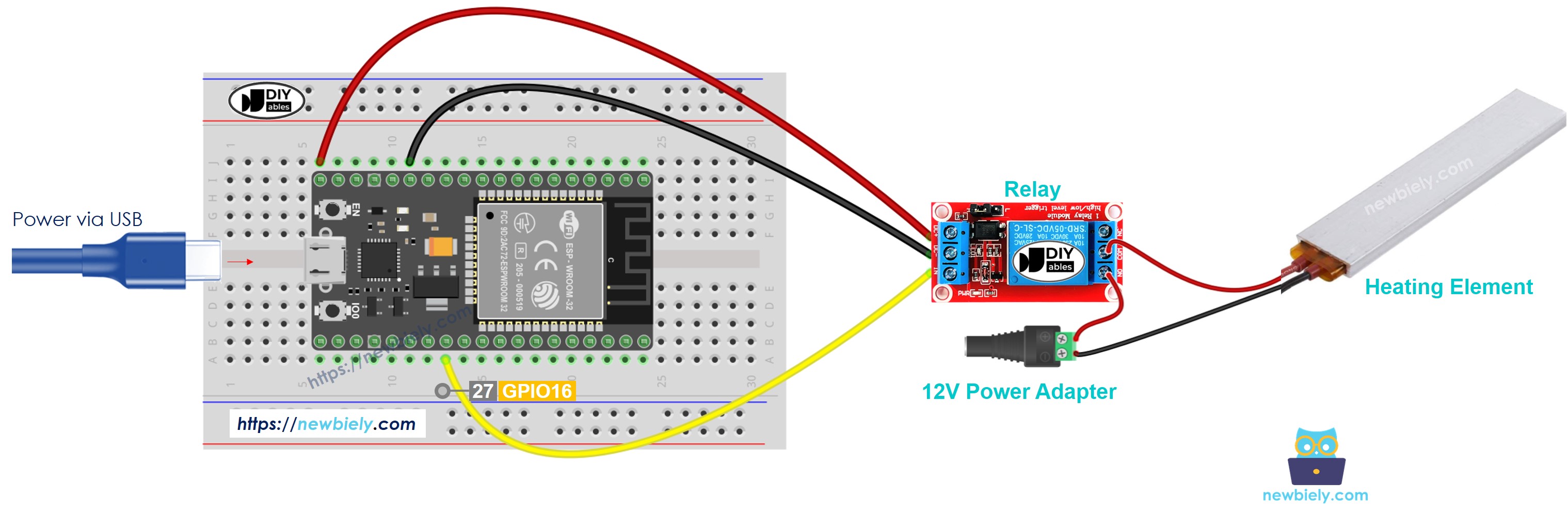 Diagrama de cableado del elemento calefactor para ESP32
