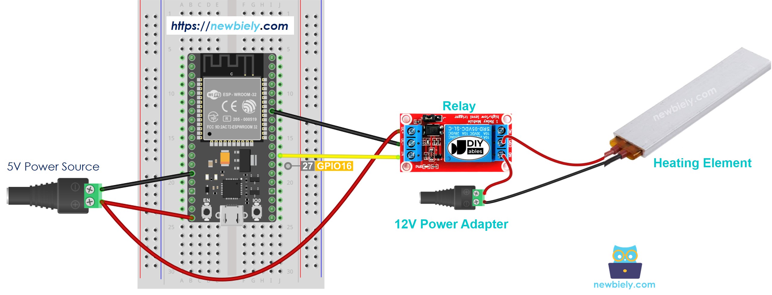 Esquema de cableado del elemento calefactor para ESP32