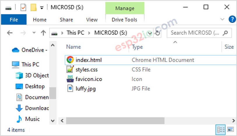Contenidos HTML de ESP32 en la tarjeta microSD
