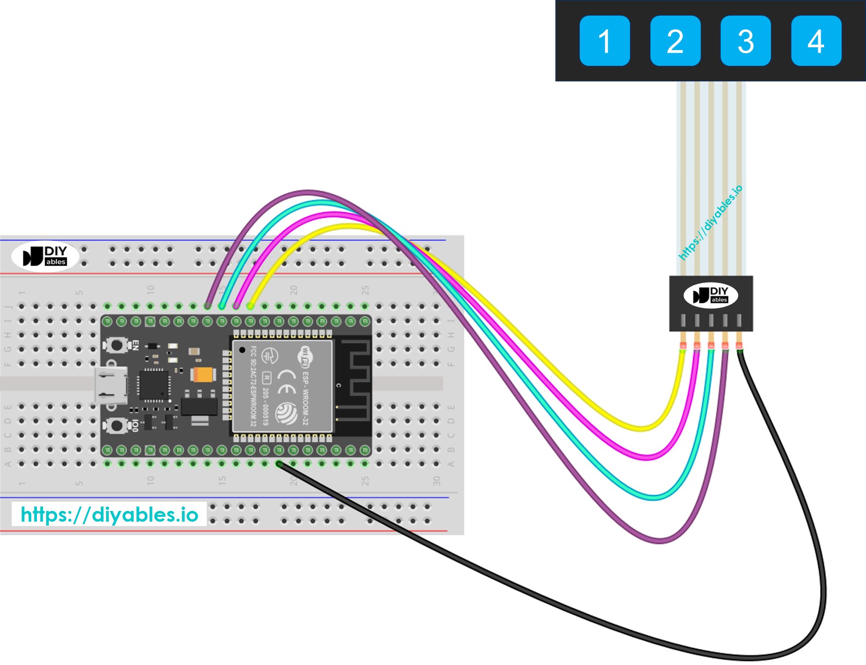 Diagrama de cableado del teclado ESP32 1x4