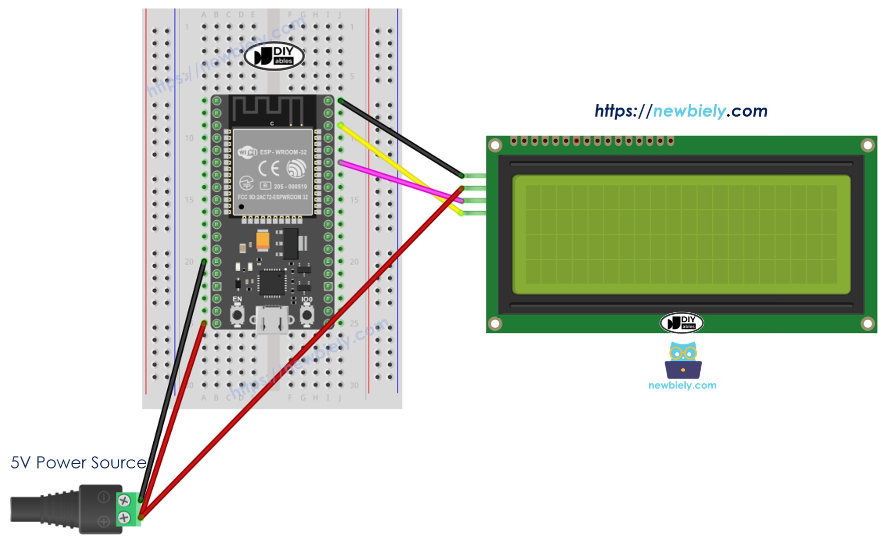 Diagrama de cableado de ESP32 LCD 20x4 I2C