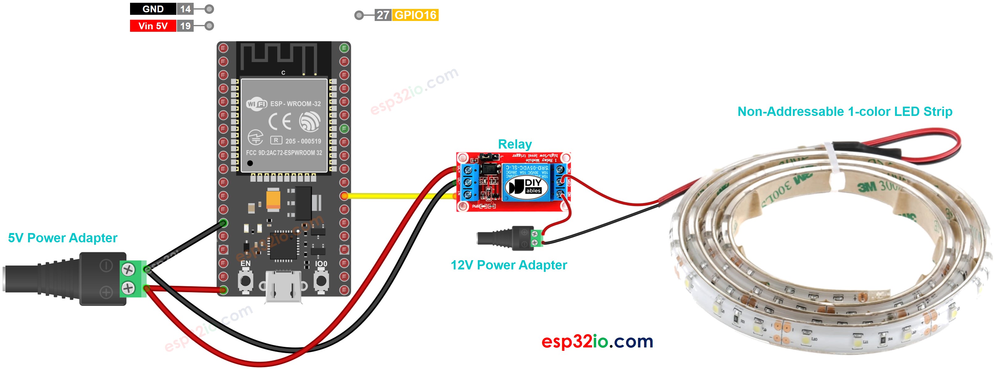 Esquema de cableado de la tira LED de 12 V para ESP32