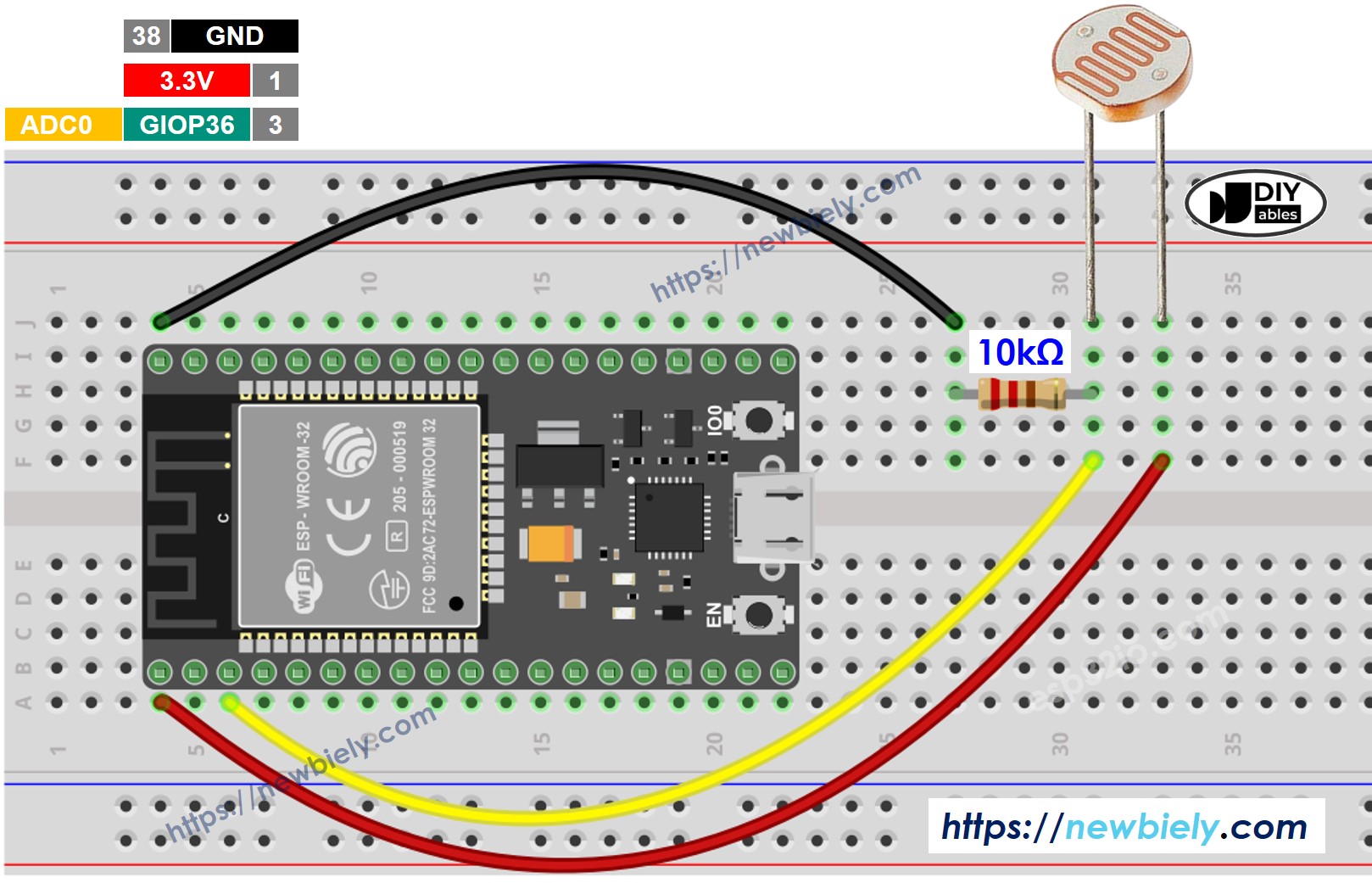 Diagrama de cableado del sensor de luz ESP32