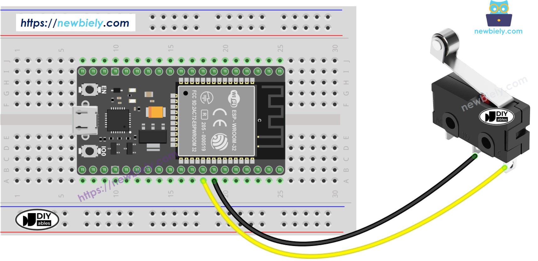 Diagrama de cableado del interruptor de límite para ESP32