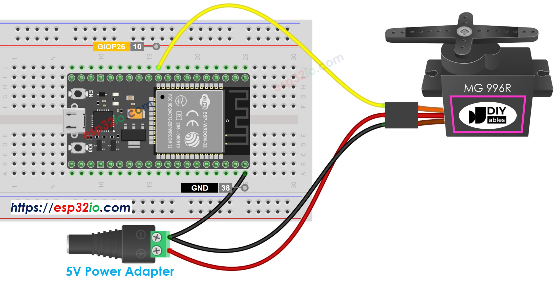 Diagrama de cableado del servomotor MG996R para ESP32