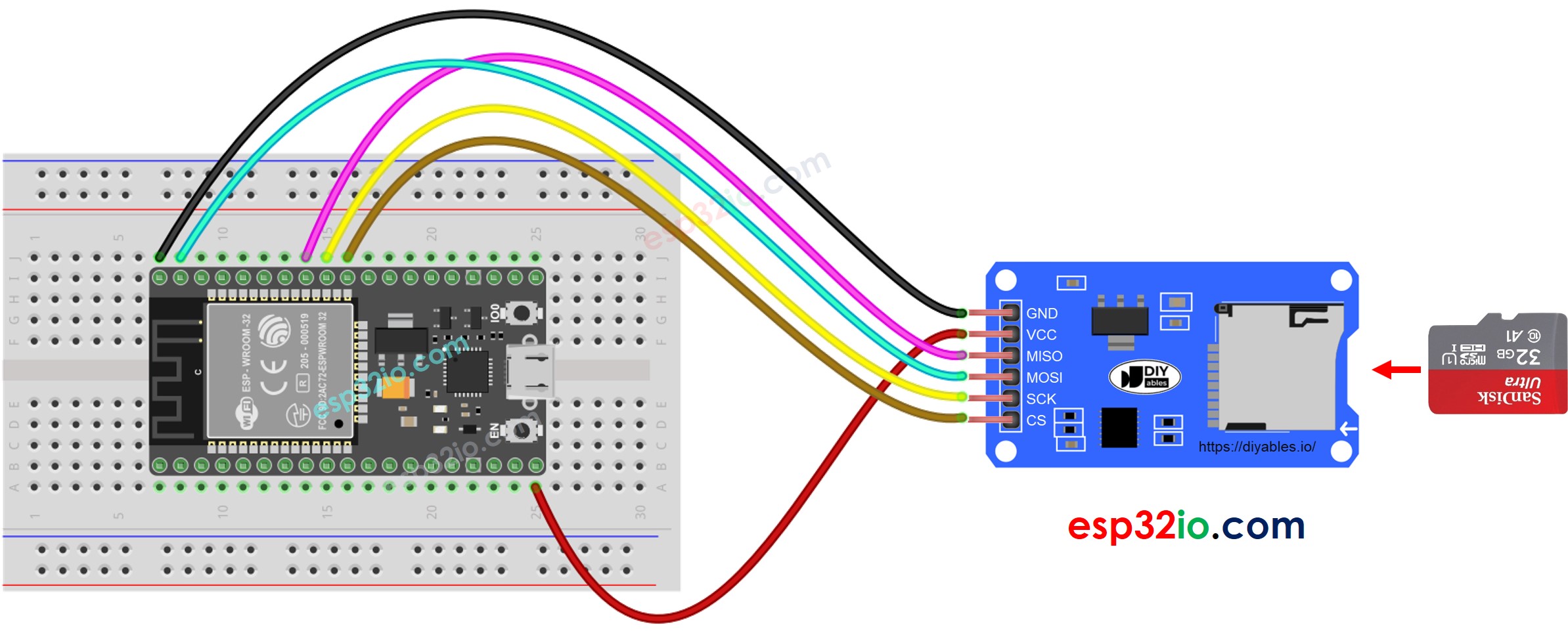 Diagrama de cableado del módulo de tarjeta microSD