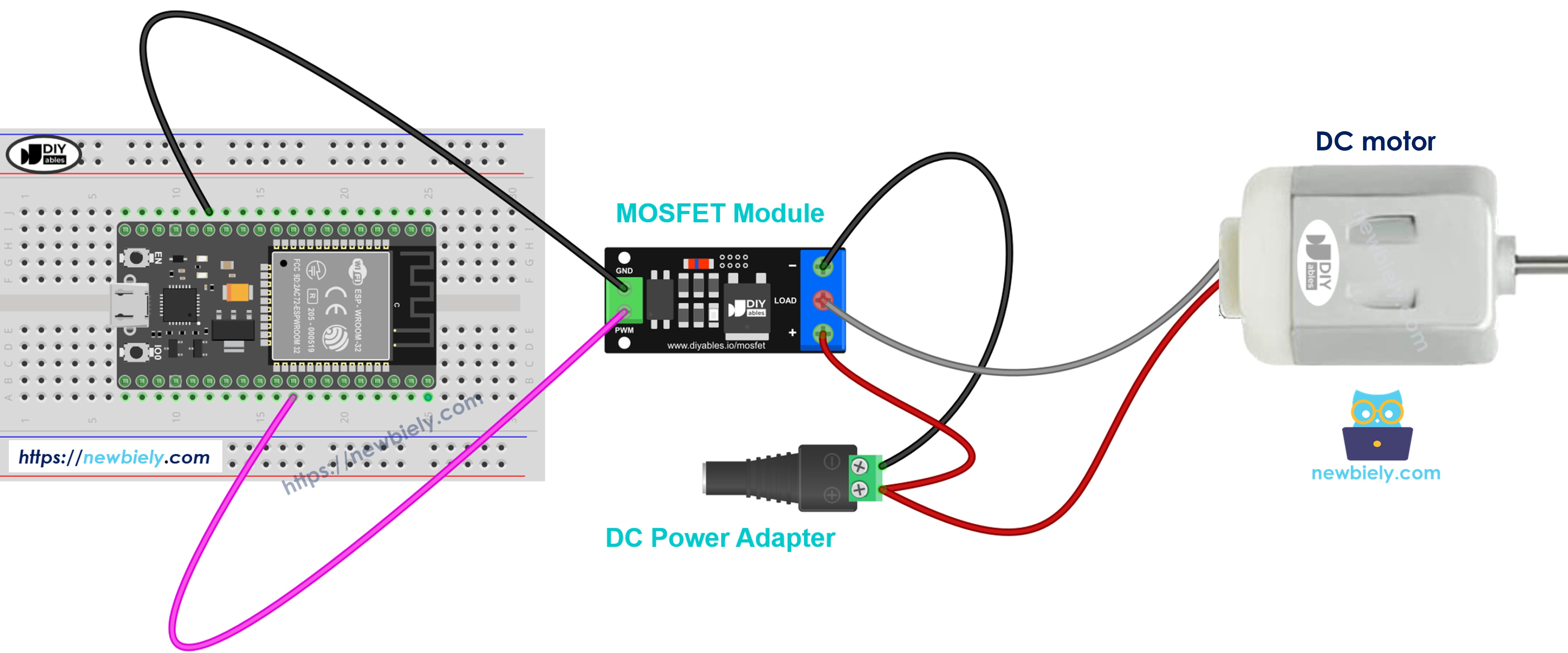 Cableado del módulo MOSFET con un motor de CC de 12V