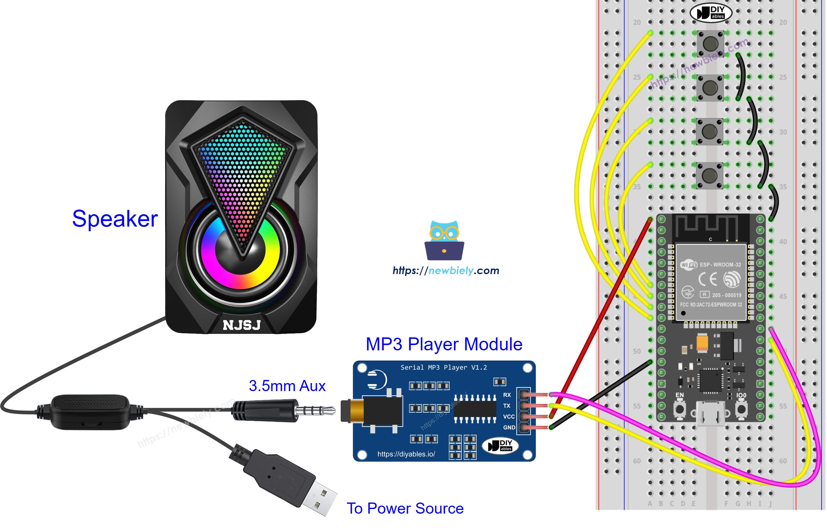 Diagrama de cableado del reproductor MP3 ESP32