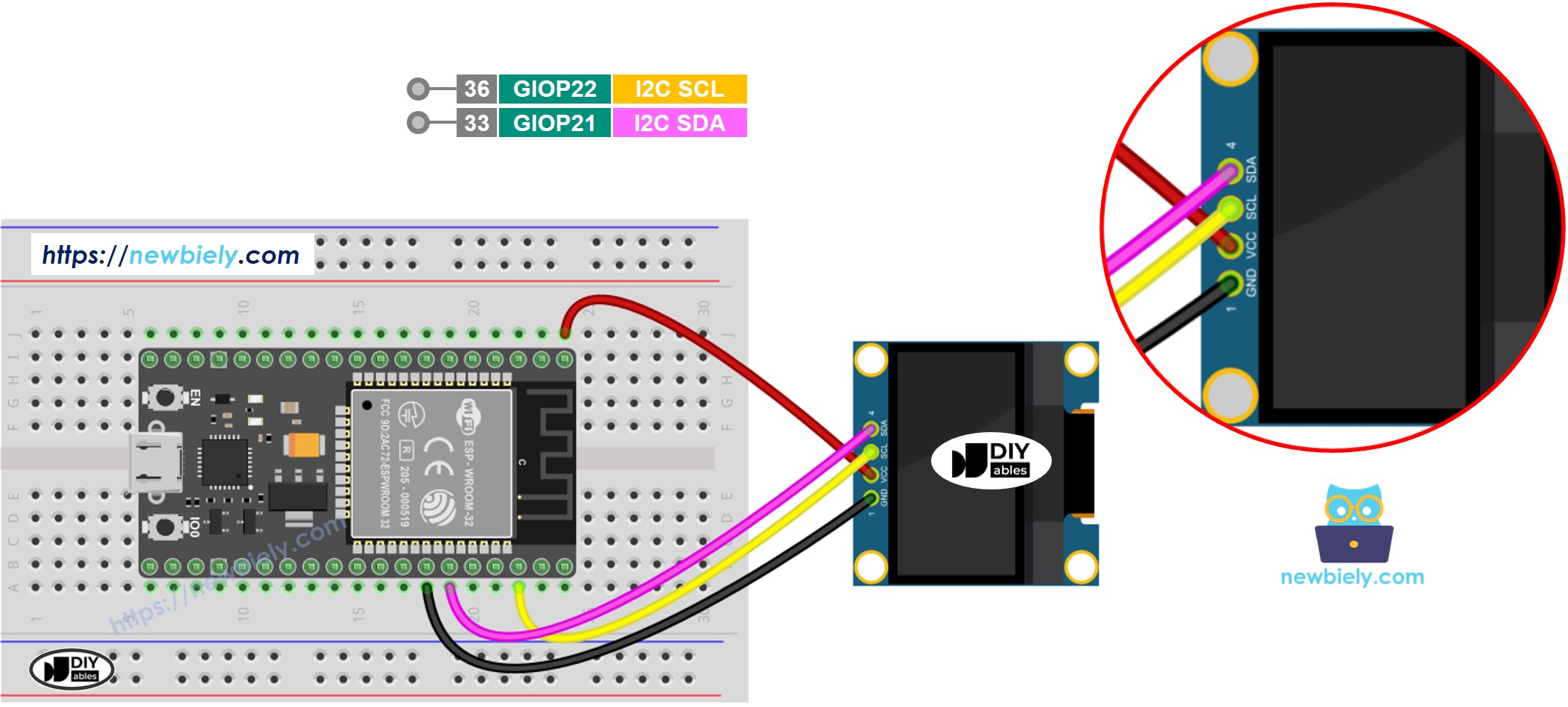 Diagrama de cableado del ESP32 OLED 128x64