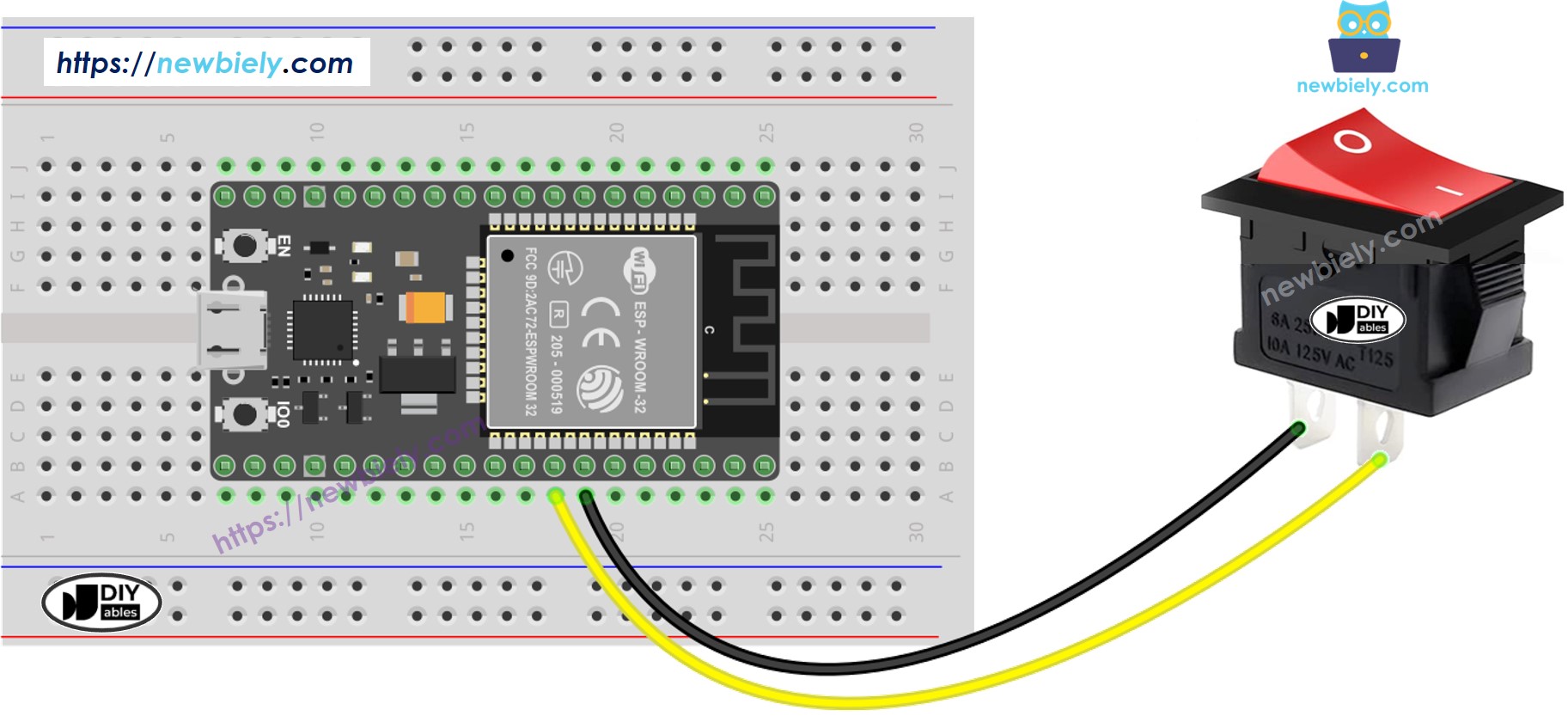 Diagrama de cableado del interruptor ON/OFF del ESP32
