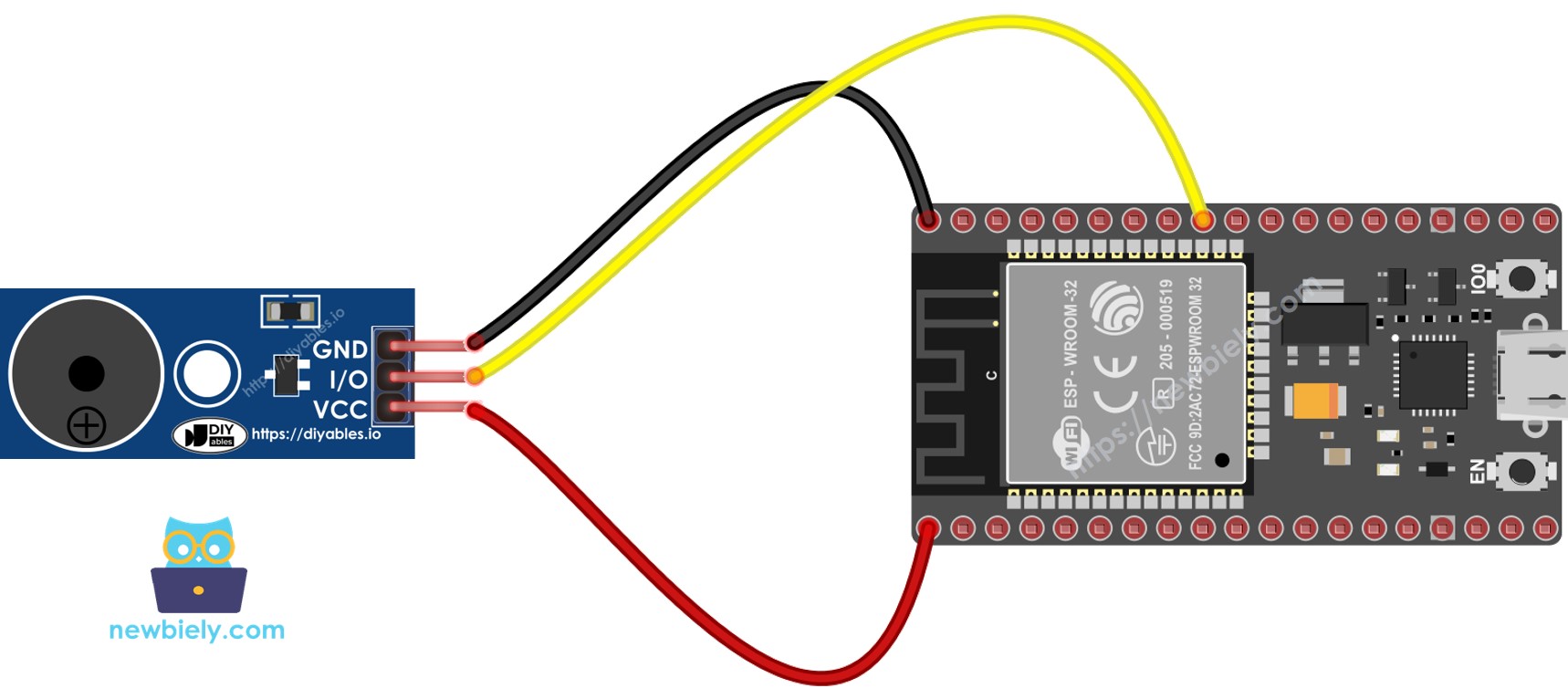 Diagrama de cableado del zumbador piezoeléctrico ESP32
