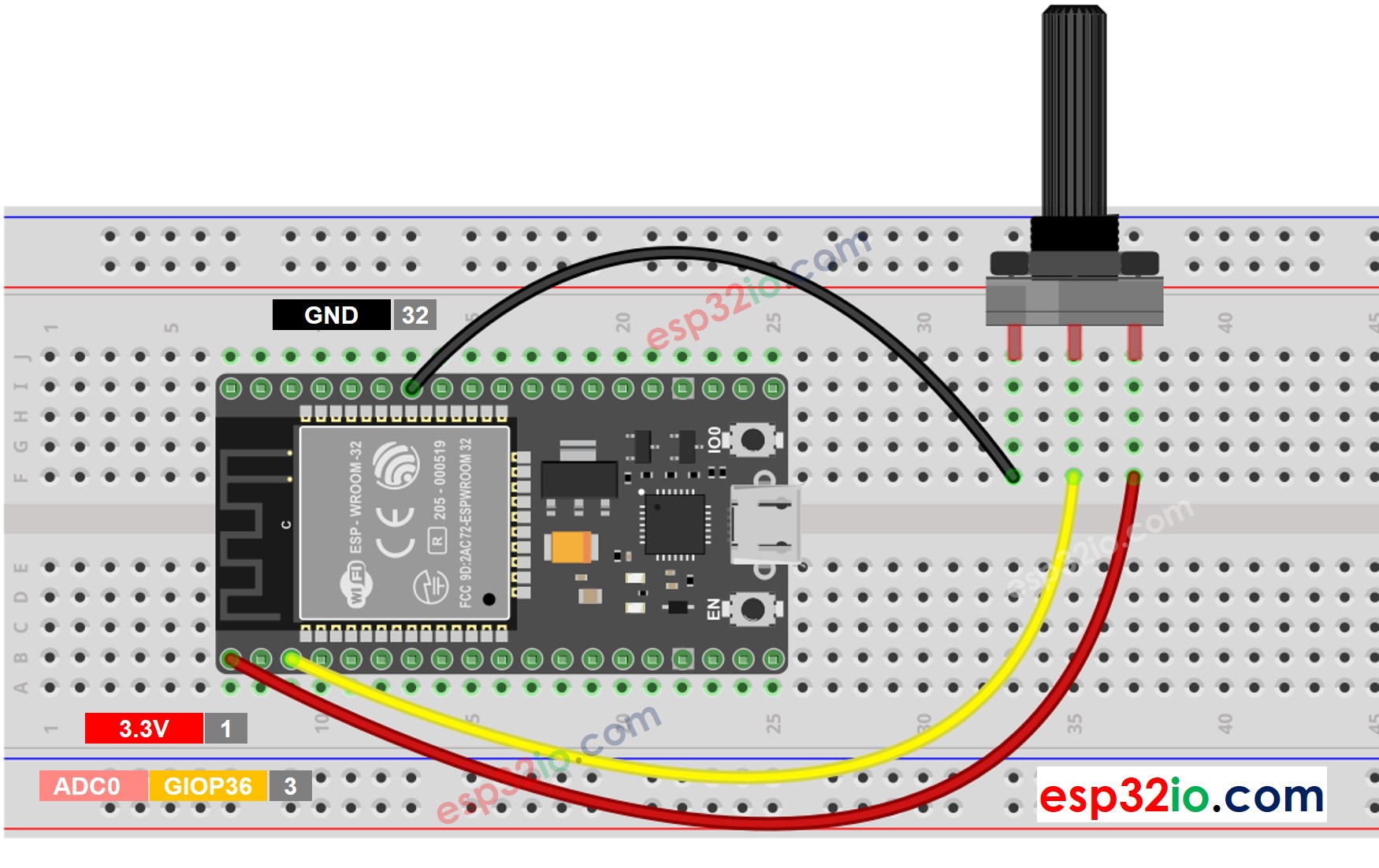 Diagrama de cableado del potenciómetro ESP32