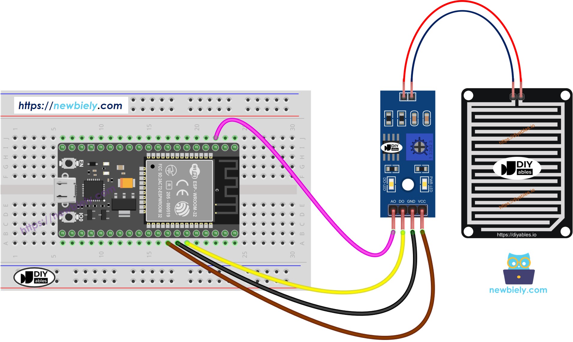 Diagrama de cableado del sensor de lluvia para ESP32