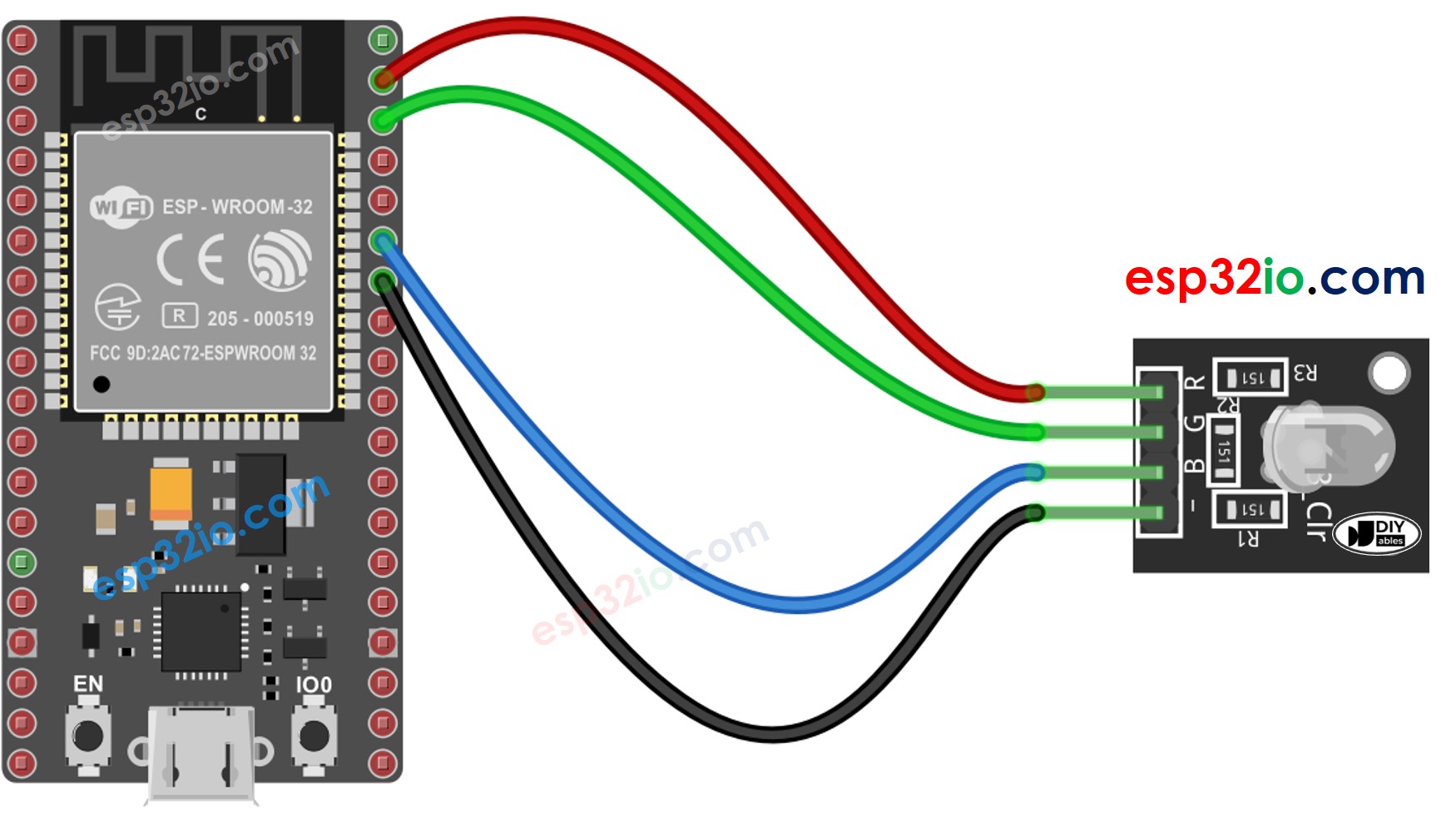 Diagrama de cableado del módulo LED RGB ESP32