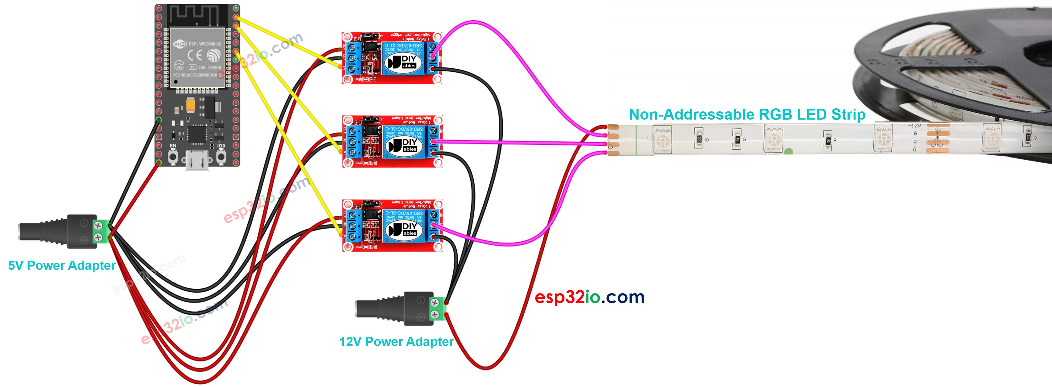 Diagrama de cableado de la tira LED de 12 V para ESP32