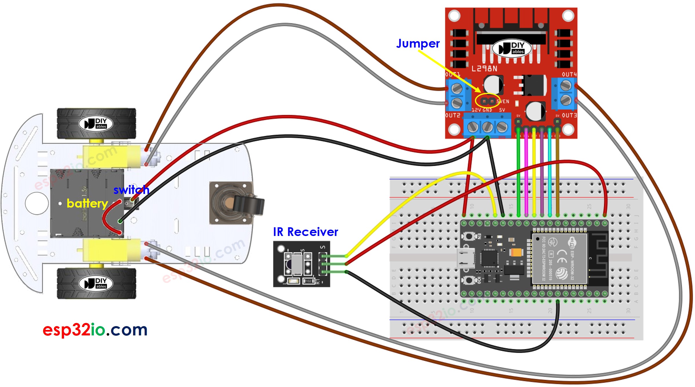 Diagrama de cableado de coche 2WD para ESP32