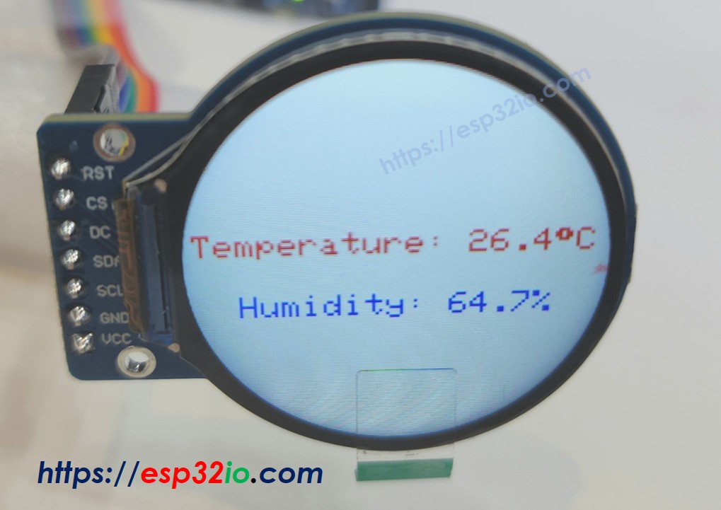 ESP32 pantalla TFT LCD redonda que muestra texto y número