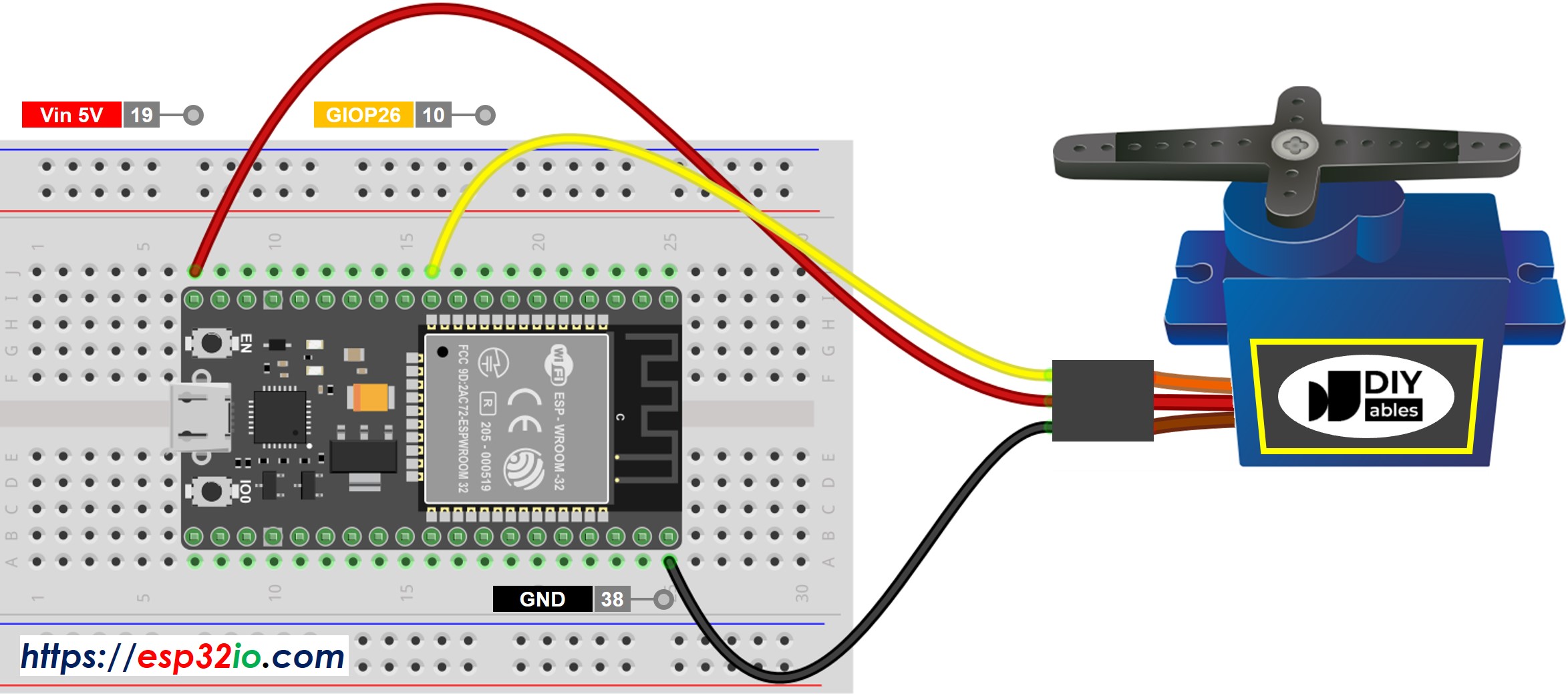Diagrama de cableado del servomotor para ESP32