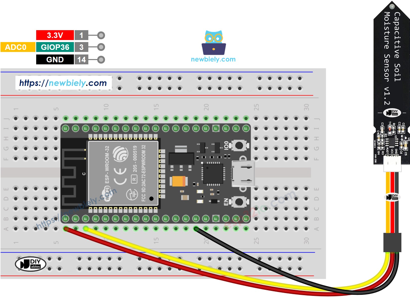 Diagrama de cableado del sensor de humedad del suelo ESP32