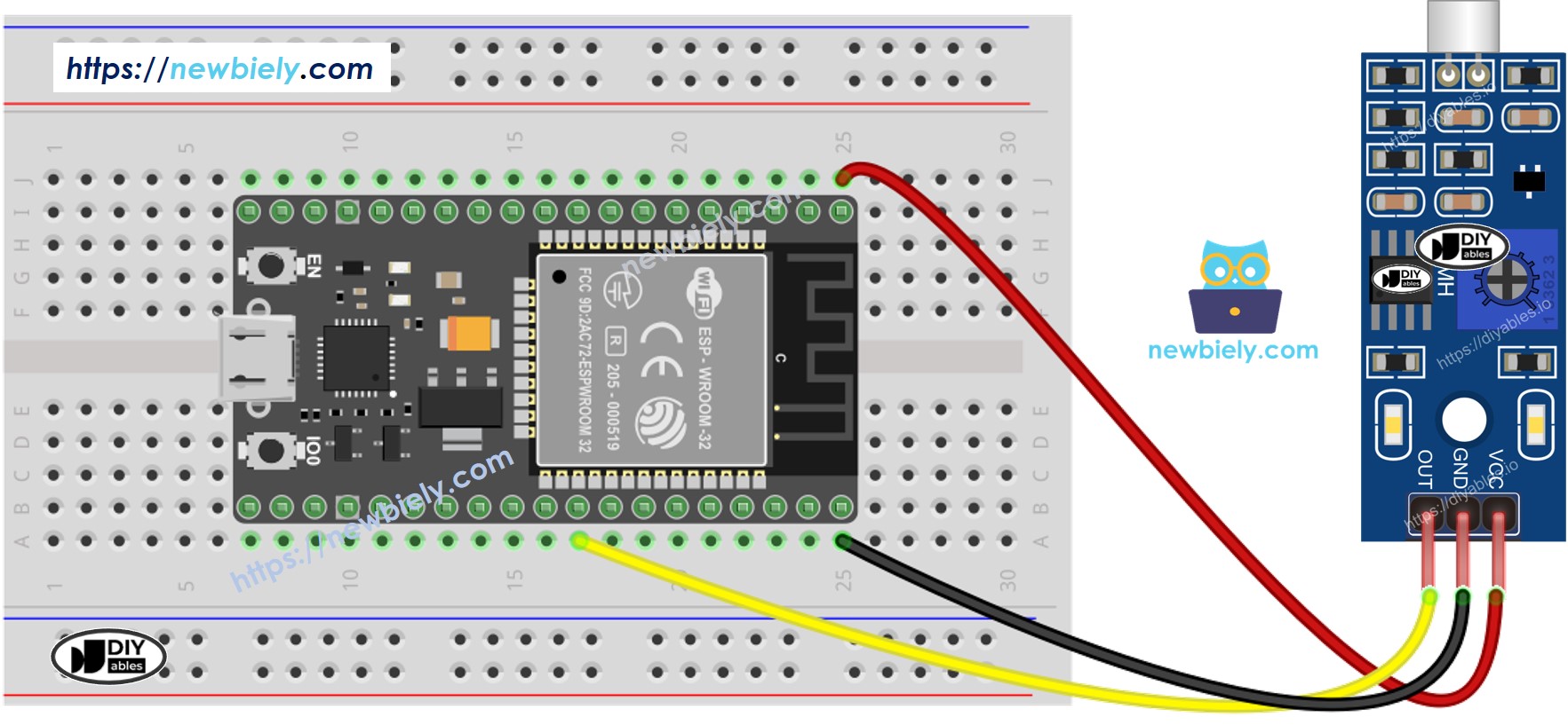 Diagrama de cableado del sensor de sonido ESP32
